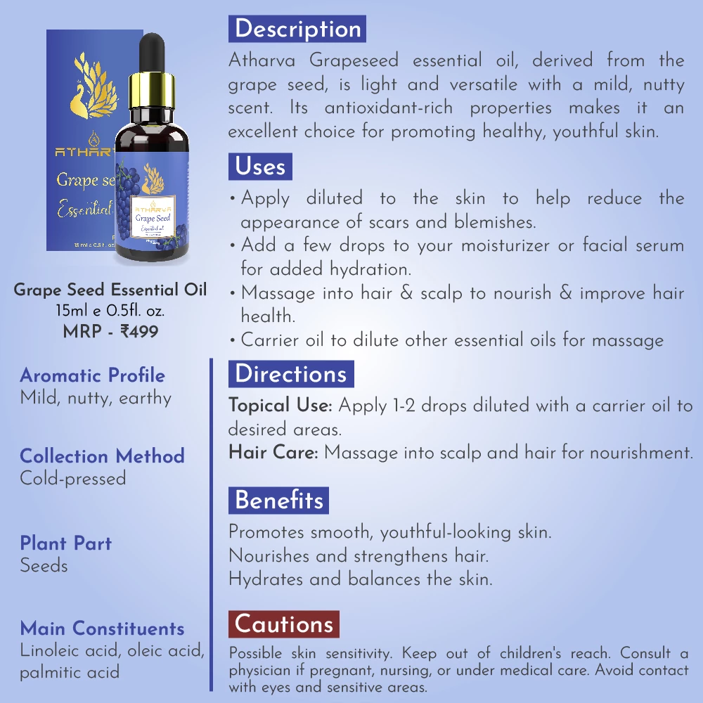 RBV B2B Atharva Grape Seed Essential Oil (15ml)-12 Pcs.